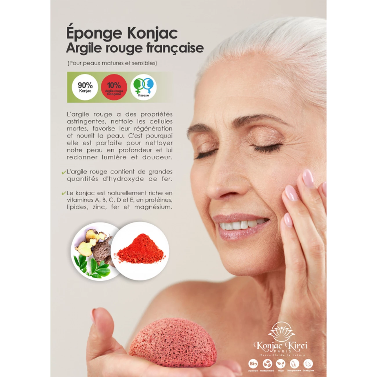 Offres 🛒 Konjac Kirei Paris Eponge Visage - Argile Rouge - Konjac Kirei Paris ✔️ 2 Offres 🛒 Konjac Kirei Paris Eponge Visage - Argile Rouge - Konjac Kirei Paris ✔️ – Image 2