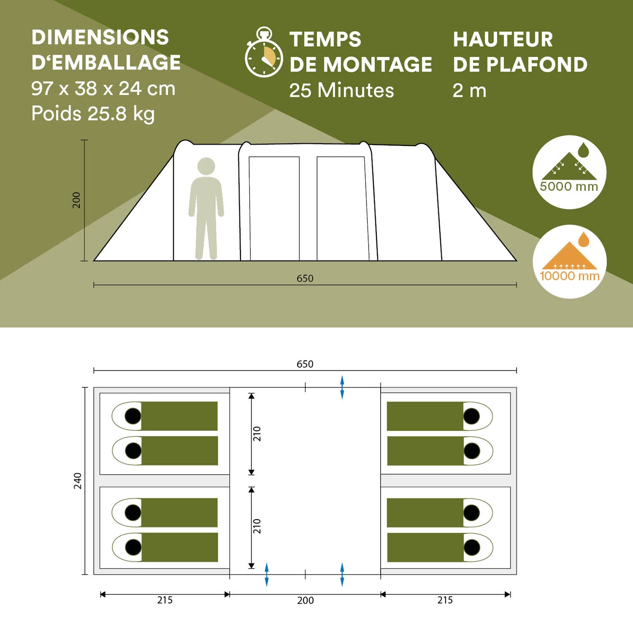 Vente flash 🛒 Camping Skandika Tente Familiale Montana 8 Protect (bleu) ✨ 6 Vente flash 🛒 Camping Skandika Tente Familiale Montana 8 Protect (bleu) ✨ – Image 6