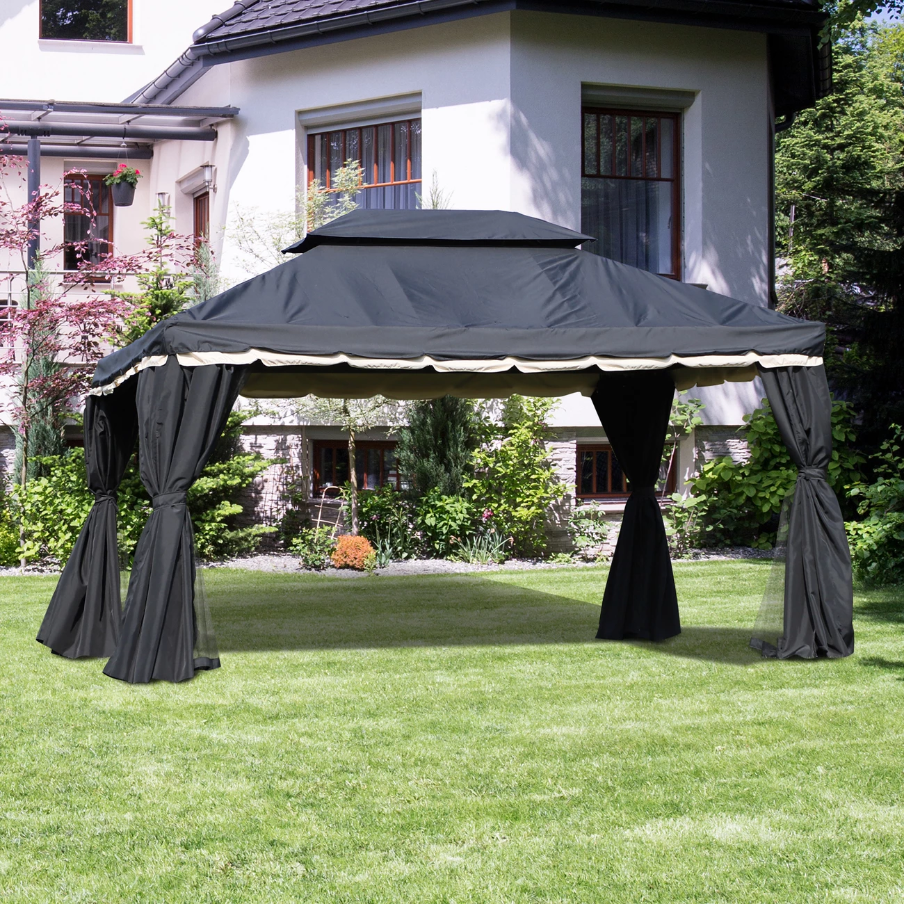 Offres 🔔 Outsunny Tonnelle Barnum Pavillon De Jardin Style Colonial Double Toit Toile Moustiquaires Et Toiles Amovibles 3,9l X 2,9l X 2,8h M Noir 👏 2 Offres 🔔 Outsunny Tonnelle Barnum Pavillon De Jardin Style Colonial Double Toit Toile Moustiquaires Et Toiles Amovibles 3,9l X 2,9l X 2,8h M Noir 👏 – Image 2