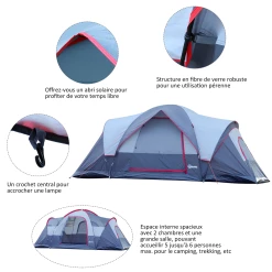 Bon marché ???? Outsunny Tente De Camping Familiale 5-6 Pers. - Grande Porte + 3 Fenêtres - Dim. 4,55l X 2,3l X 1,8h M Fibre Verre Polyester Oxford Gris ???? -Outsunny Shop 4227e1e149dc428498b41c62ac75a002