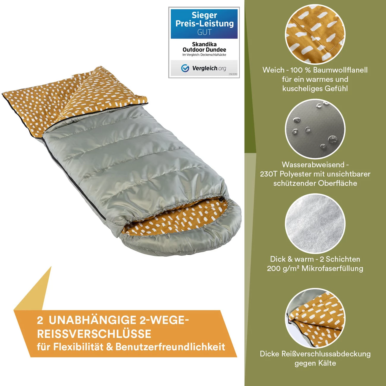 Tout neuf 💯 Camping Skandika Skandika Sac De Couchage Couverture Dundee, Zip À Droite, Sauge GRIS 😉 2 Tout neuf 💯 Camping Skandika Skandika Sac De Couchage Couverture Dundee, Zip À Droite, Sauge GRIS 😉 – Image 2