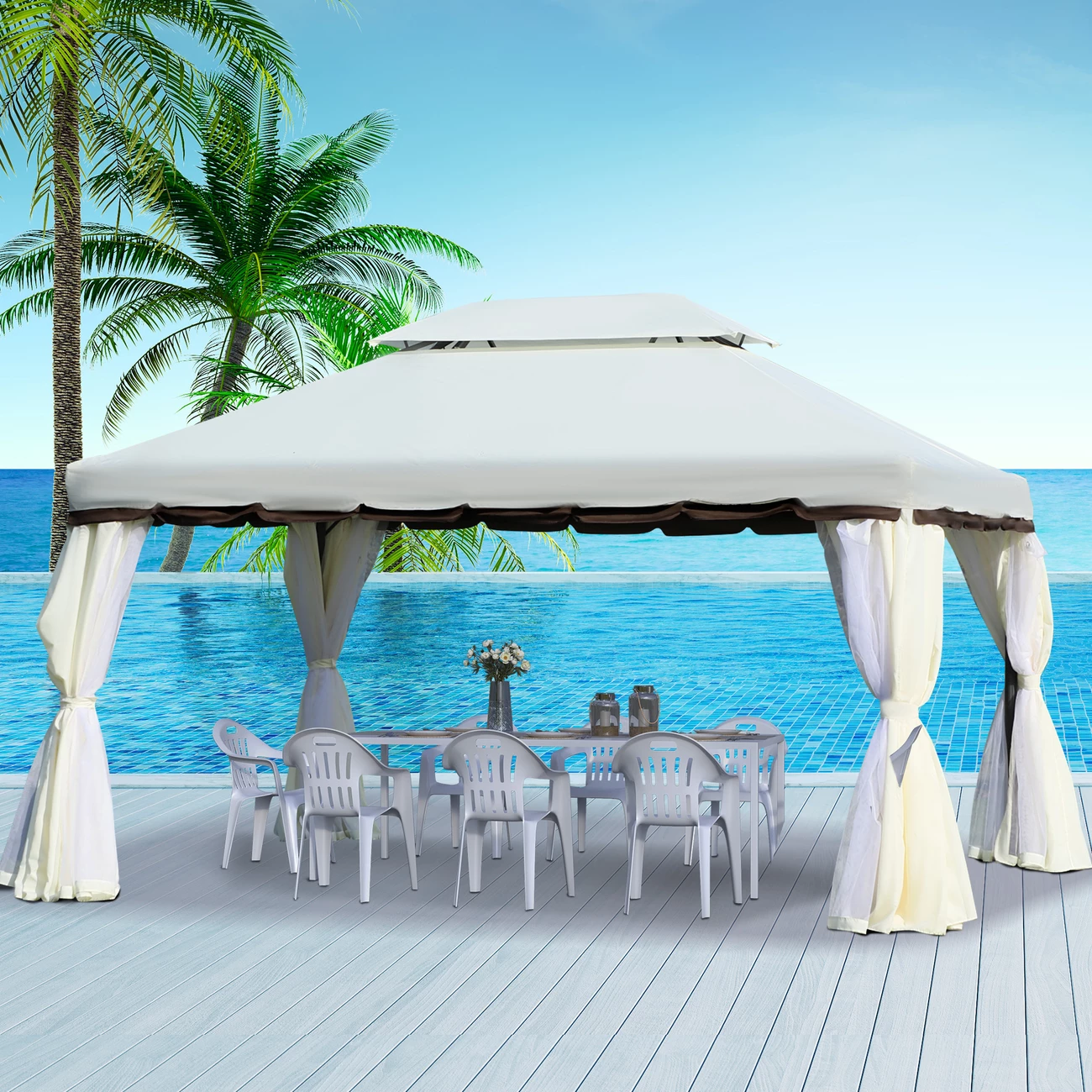 Sortie 🤩 Outsunny Tonnelle Barnum Pavillon De Jardin Style Colonial Double Toit Toile Moustiquaires Et Toiles Amovibles 3,9l X 2,9l X 2,8h M Crème ✔️ 2 Sortie 🤩 Outsunny Tonnelle Barnum Pavillon De Jardin Style Colonial Double Toit Toile Moustiquaires Et Toiles Amovibles 3,9l X 2,9l X 2,8h M Crème ✔️ – Image 2