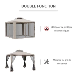 Budget 👍 Outsunny Pavillon De Jardin Tonnelle Barnum Style Colonial Double Toit Toiles Moustiquaires Amovibles Zippées Taupe 👏 -Outsunny Shop 811aeae9a24e46349129035c0fd0b36c