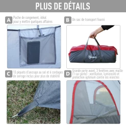 Bon marché ???? Outsunny Tente De Camping Familiale 5-6 Pers. - Grande Porte + 3 Fenêtres - Dim. 4,55l X 2,3l X 1,8h M Fibre Verre Polyester Oxford Gris ???? -Outsunny Shop 89c86f5e85ff4c608f58401ec97ceb4b