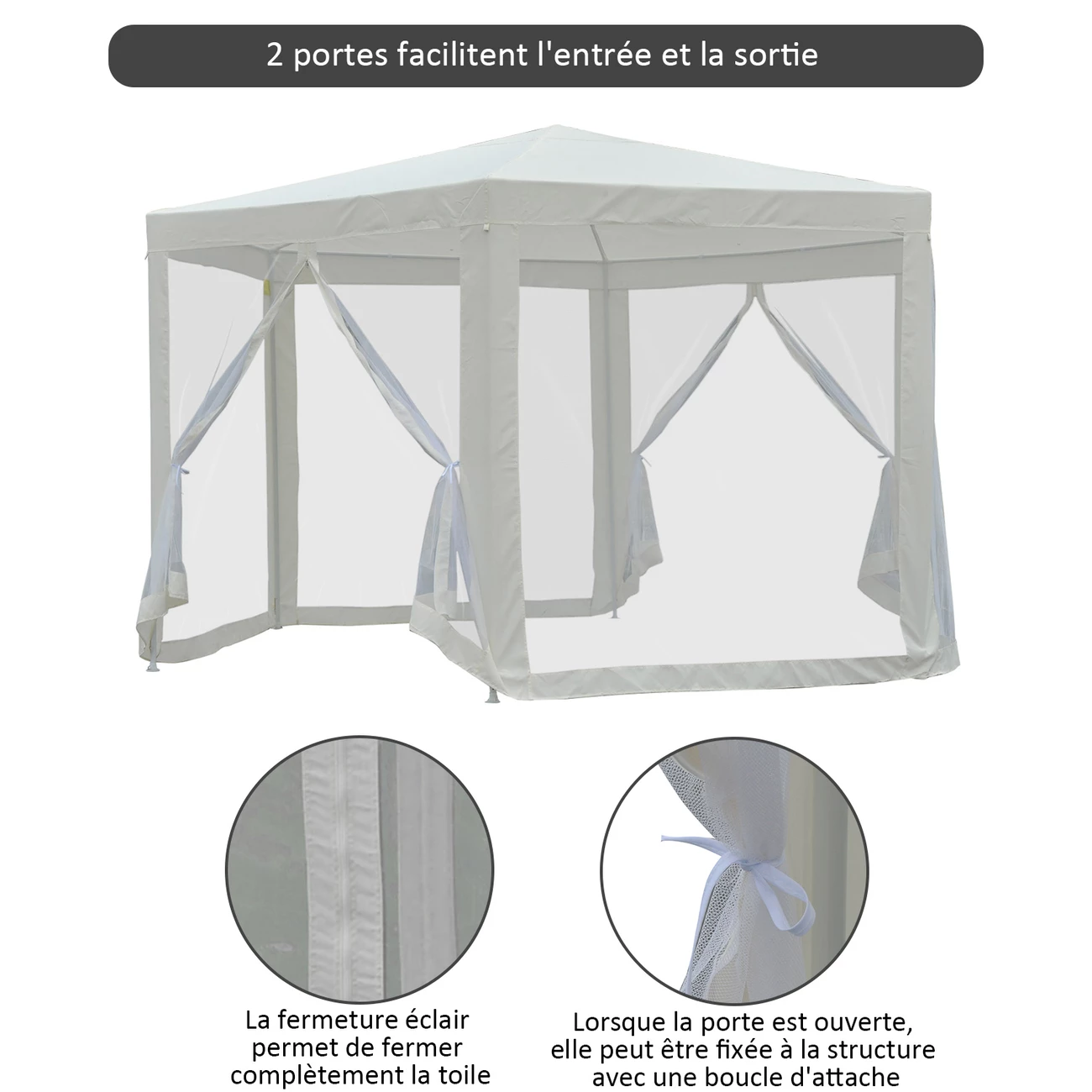 Budget 🎁 Camping Outsunny Tonnelle Barnum Tente De Réception Hexagonale Style Cosy Métal Polyester Imperméabilisé Écru Blanc Neuf 44cw 💯 5 Budget 🎁 Camping Outsunny Tonnelle Barnum Tente De Réception Hexagonale Style Cosy Métal Polyester Imperméabilisé Écru Blanc Neuf 44cw 💯 – Image 5