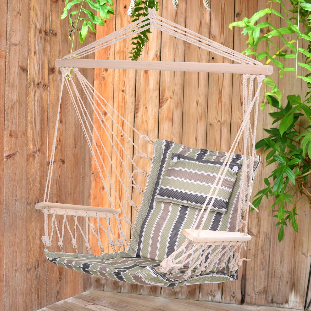 Le moins cher 🎁 Outsunny Chaise Suspendue Hamac De Voyage Respirant Portable Dim. 100l X 49l X 106h Cm Coton Macramé Polyester Multicolore Rayé ⭐ 2 Le moins cher 🎁 Outsunny Chaise Suspendue Hamac De Voyage Respirant Portable Dim. 100l X 49l X 106h Cm Coton Macramé Polyester Multicolore Rayé ⭐ – Image 2