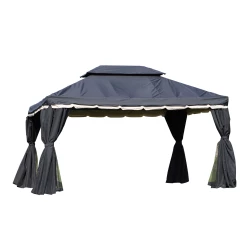 Offres 🔔 Outsunny Tonnelle Barnum Pavillon De Jardin Style Colonial Double Toit Toile Moustiquaires Et Toiles Amovibles 3,9l X 2,9l X 2,8h M Noir 👏
