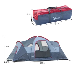 Bon marché ???? Outsunny Tente De Camping Familiale 5-6 Pers. - Grande Porte + 3 Fenêtres - Dim. 4,55l X 2,3l X 1,8h M Fibre Verre Polyester Oxford Gris ???? -Outsunny Shop d8673ea8e8d74190bb6f24b533a67242