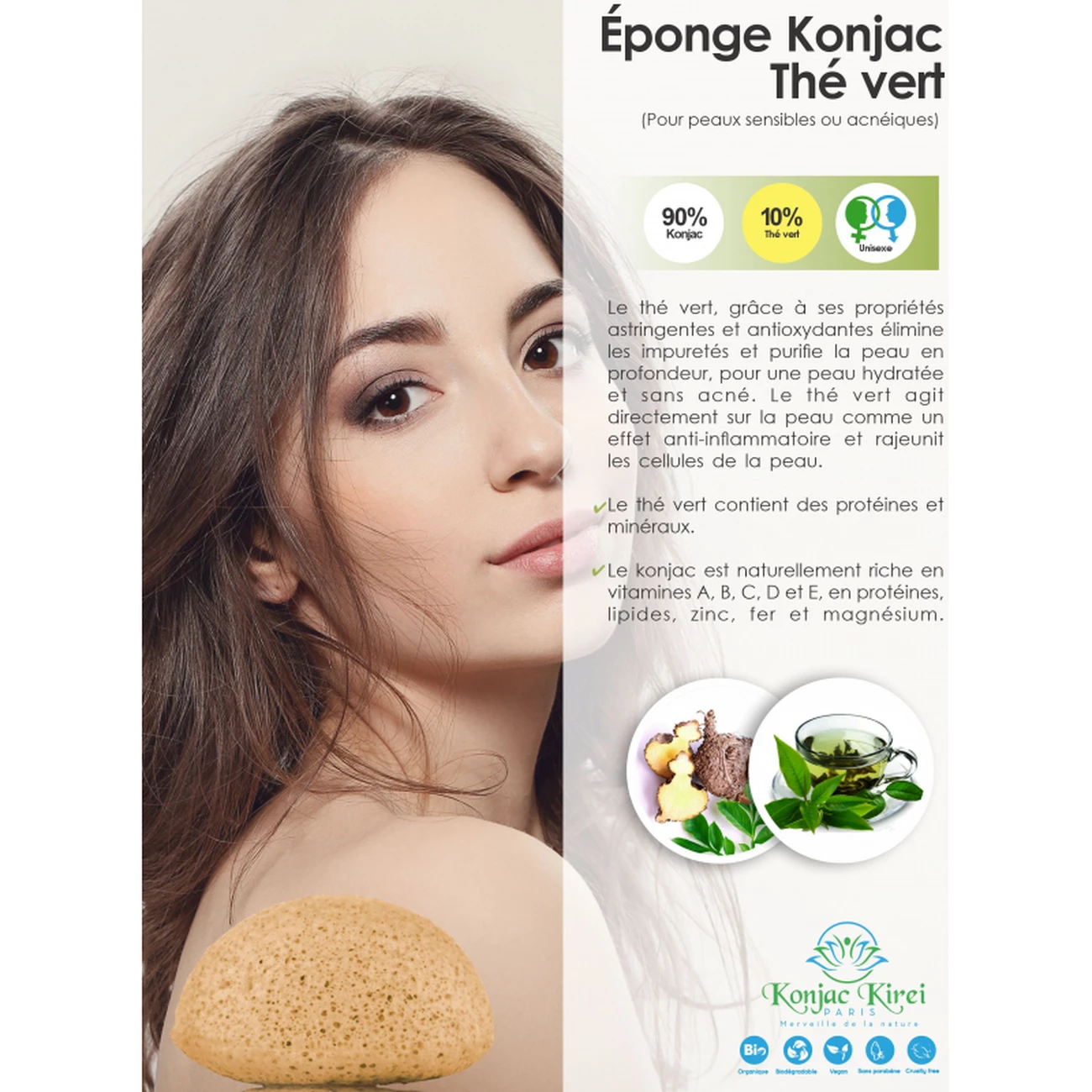 Le moins cher 🧨 Konjac Kirei Paris Eponge Visage - The Vert - Konjac Kirei Paris ⭐ 2 Le moins cher 🧨 Konjac Kirei Paris Eponge Visage - The Vert - Konjac Kirei Paris ⭐ – Image 2